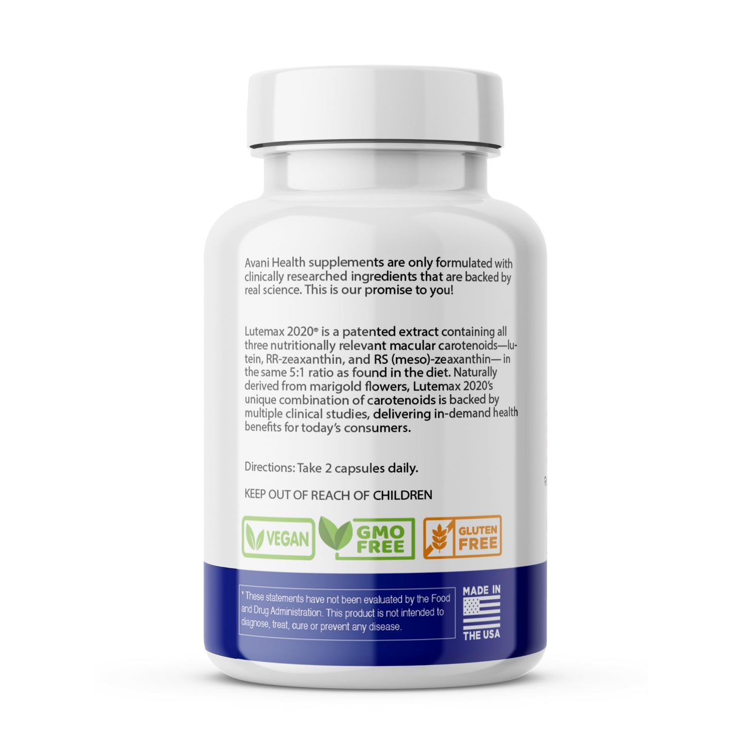 Avani Health Vision Health Plus Eye Health Made with Lutemax 2020 20mg Lutein 4mg Zeaxanthin 60 Capsules