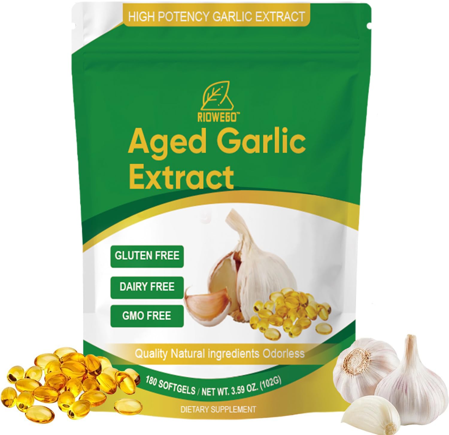 RIOWEGO Aged Garlic Extract Softgels 180 Count