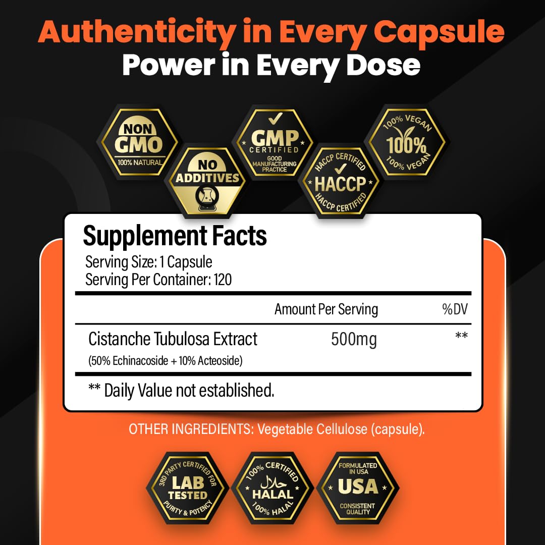 BOSCENT Cistanche Tubulosa Extract 500mg Capsules, 120 Count
