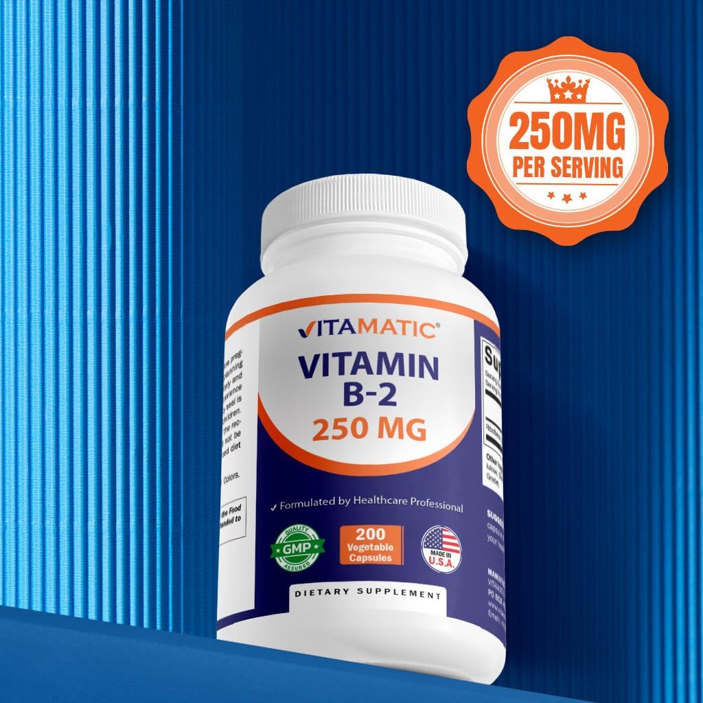 Vitamatic Vitamin B2 (Riboflavin) 250 mg Capsules, 200 Count