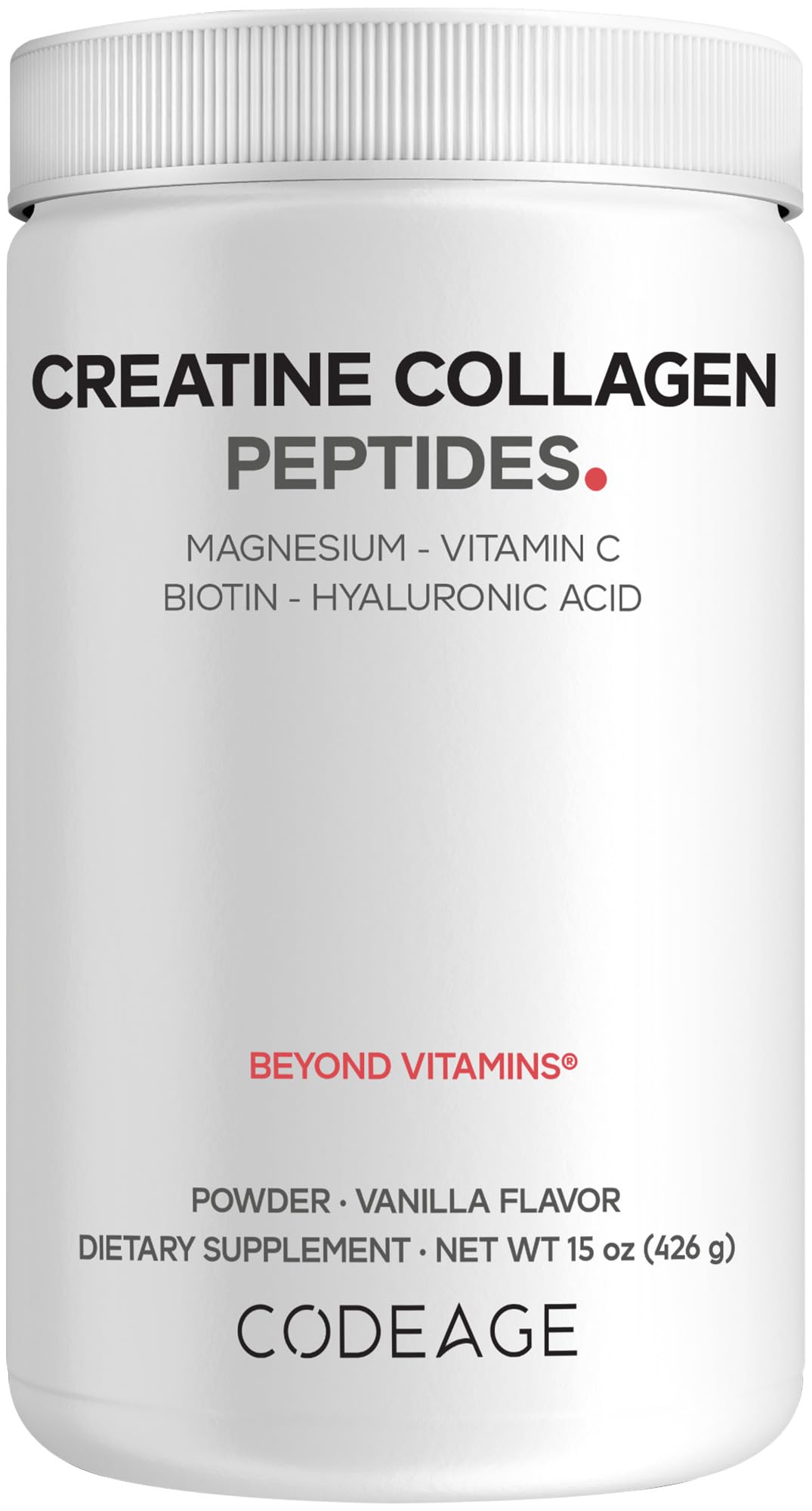 Codeage Creatine Collagen Powder, Marine Collagen, Magnesium, Vanilla, 15 oz