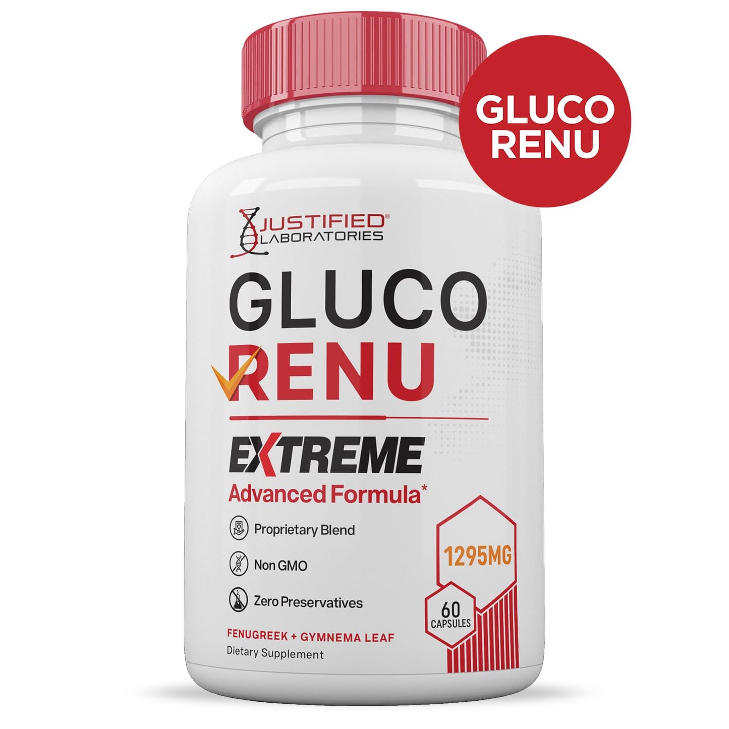Justified Laboratories Gluco Renu Extreme 1295MG Glyco Support Capsules 300 Capsules