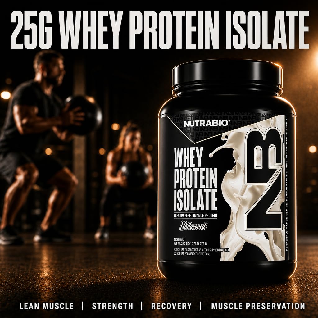 NutraBio Whey Protein Isolate Protein Powder, 20 Servings