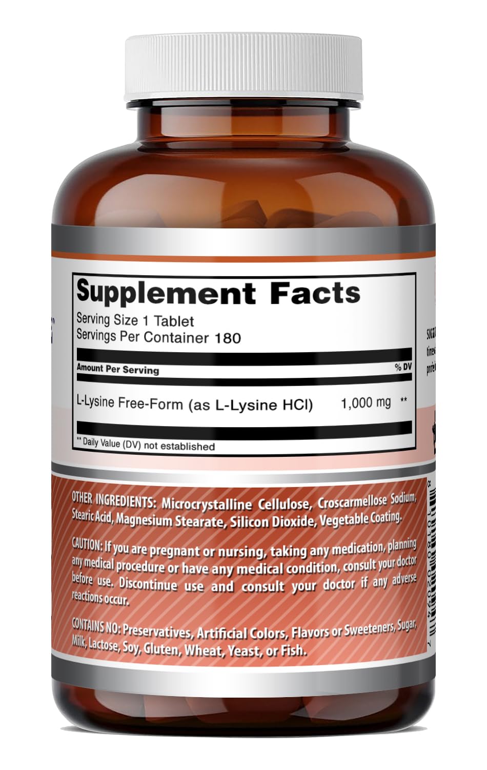 Amazing Nutrition L-Lysine 1000 Mg Amino Acid Supplement Tablets, 180 Count