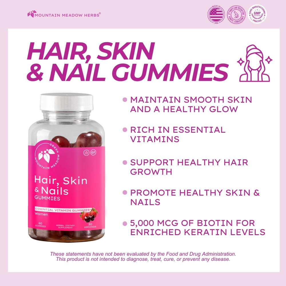 Mountain Meadow Herbs Hair, Skin and Nails Gummies, 60 Count