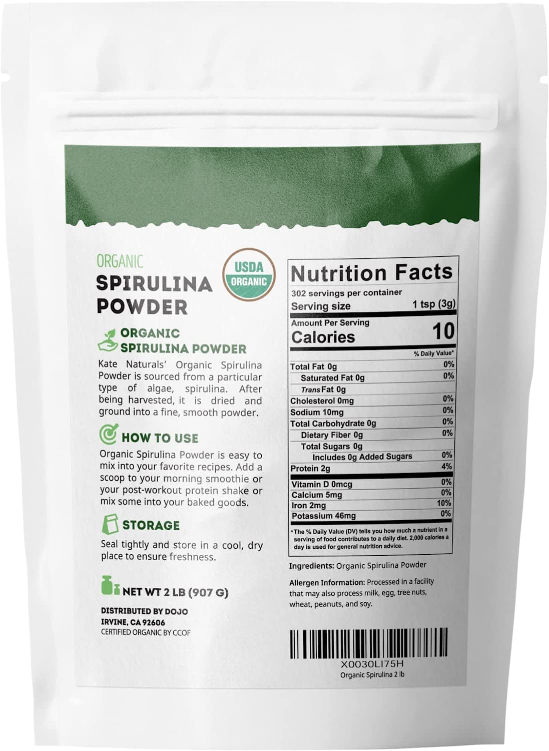 Kate Naturals Organic Spirulina Powder 32 oz