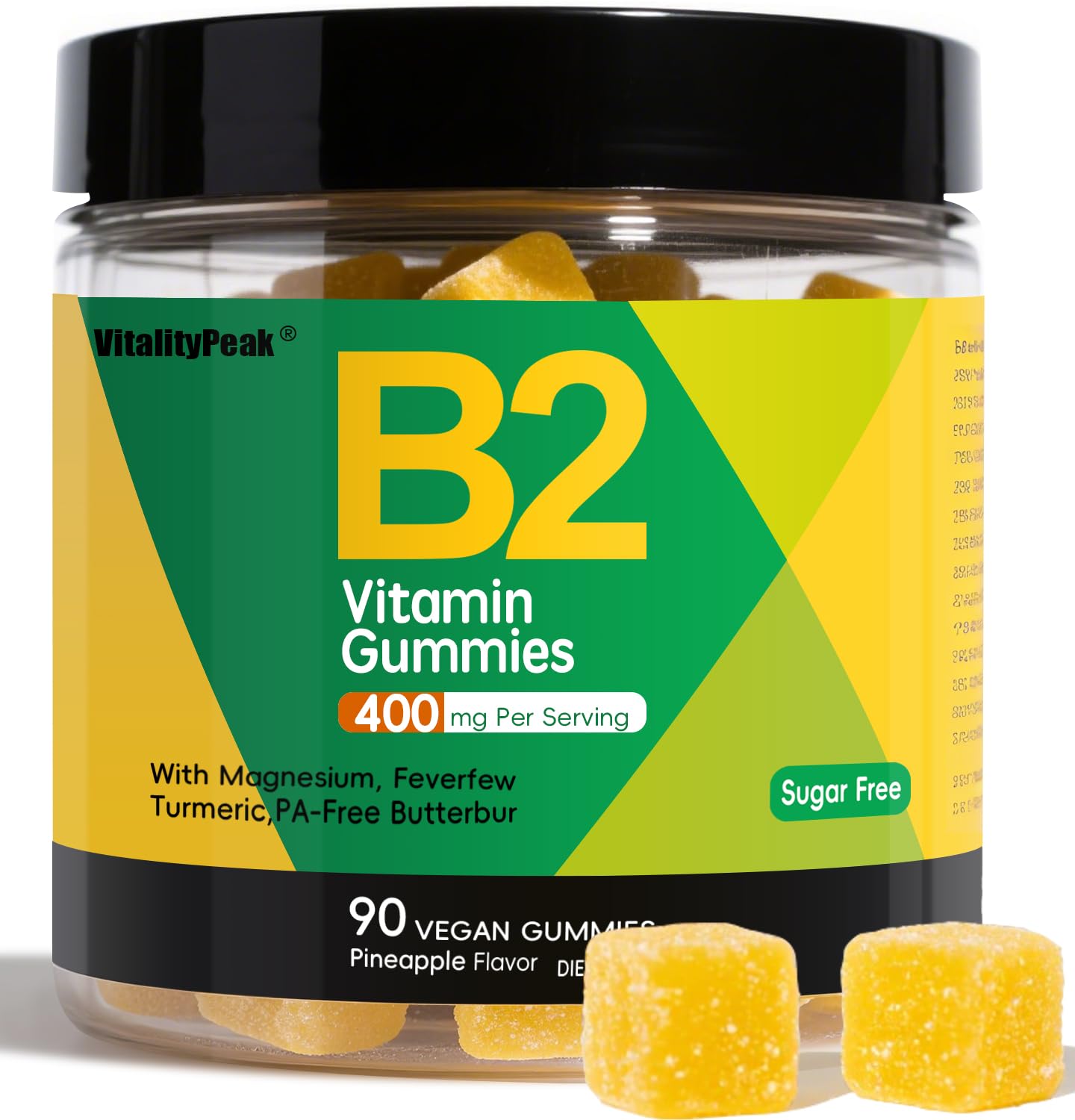 VitalityPeak Riboflavin Vitamin B2 Gummies 400mg, 90 Count