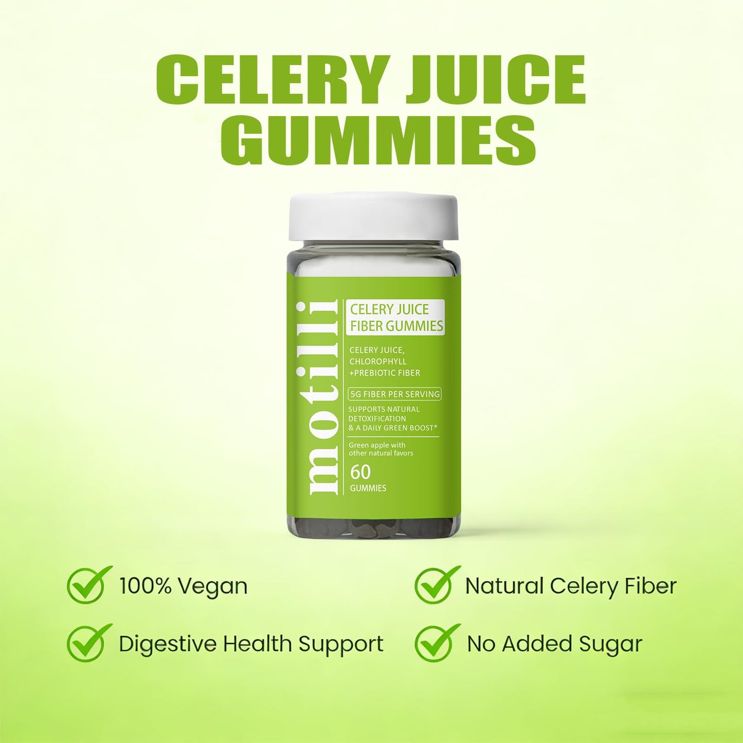 JLQJLQ Motilli Celery Juice Gummies, 60 Count
