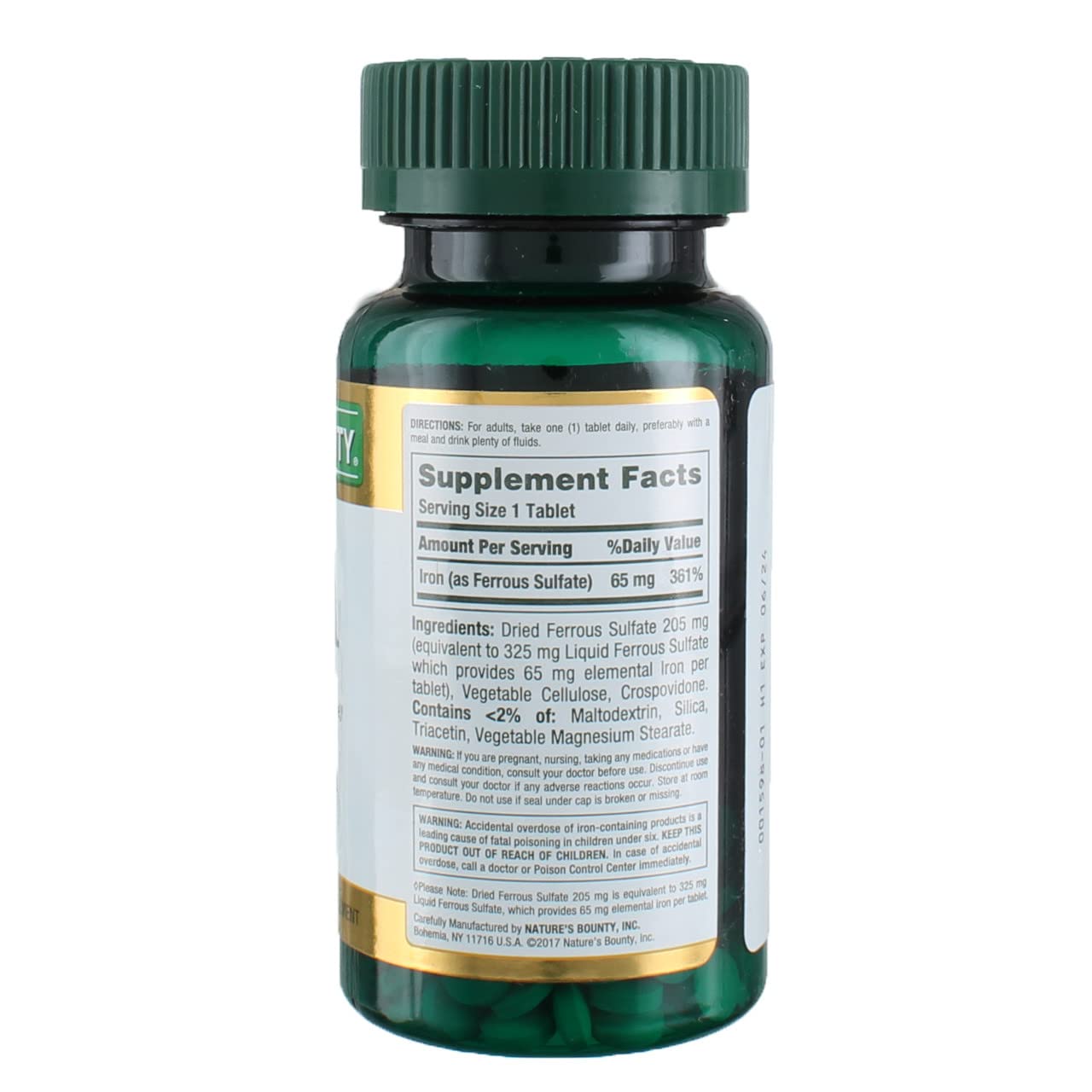 Nature's Bounty Iron 65 mg Tablets, 4 Bottles (100 Count)