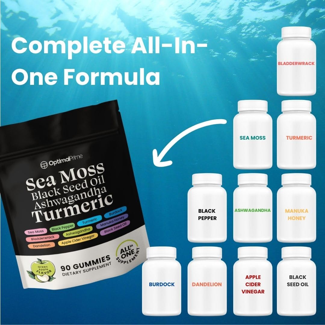 Optimal Prime Sea Moss and Black Seed Oil Gummies, 90 Count