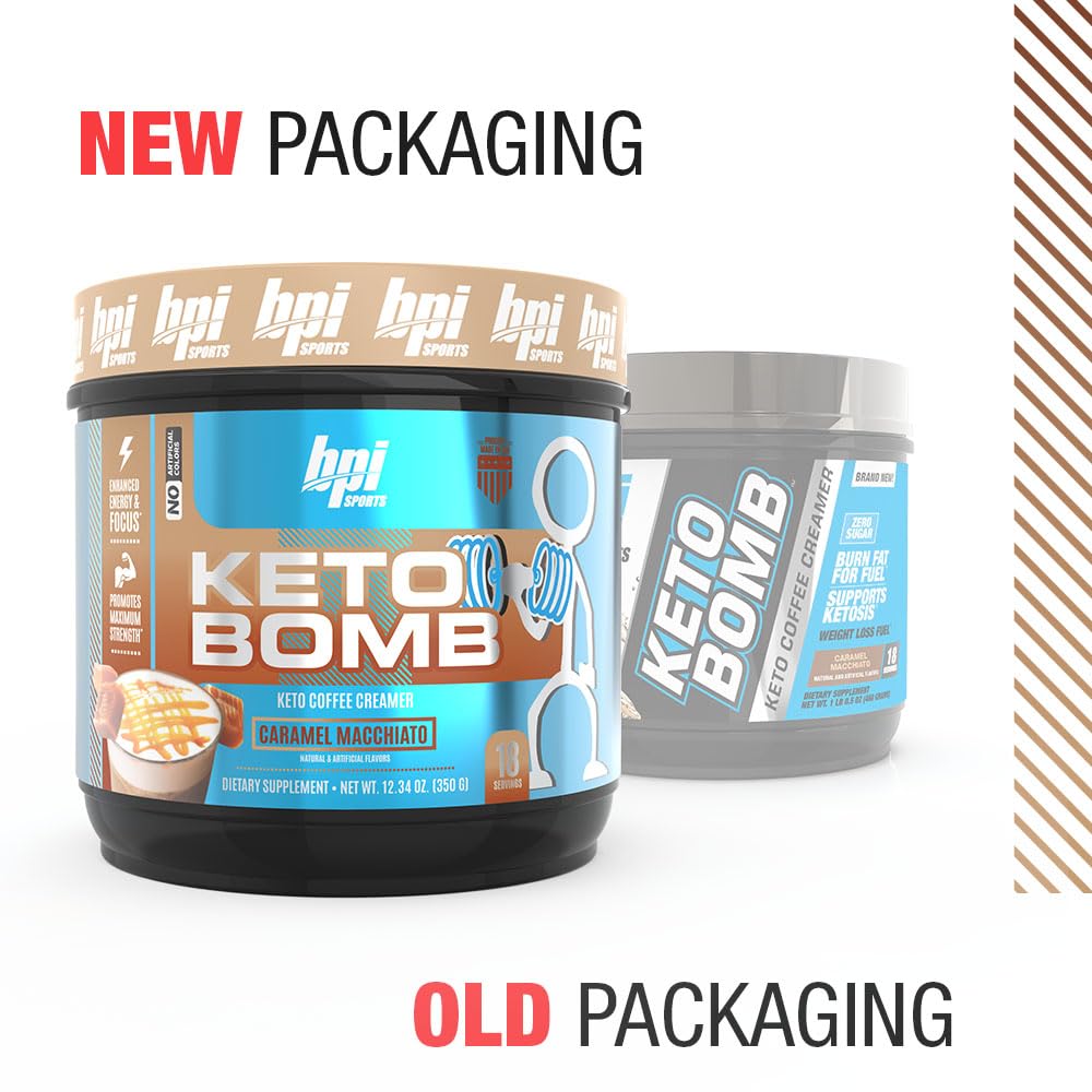 BPI Sports Keto Bomb Coffee Creamer Powder, Caramel Macchiato, 16.5 Servings