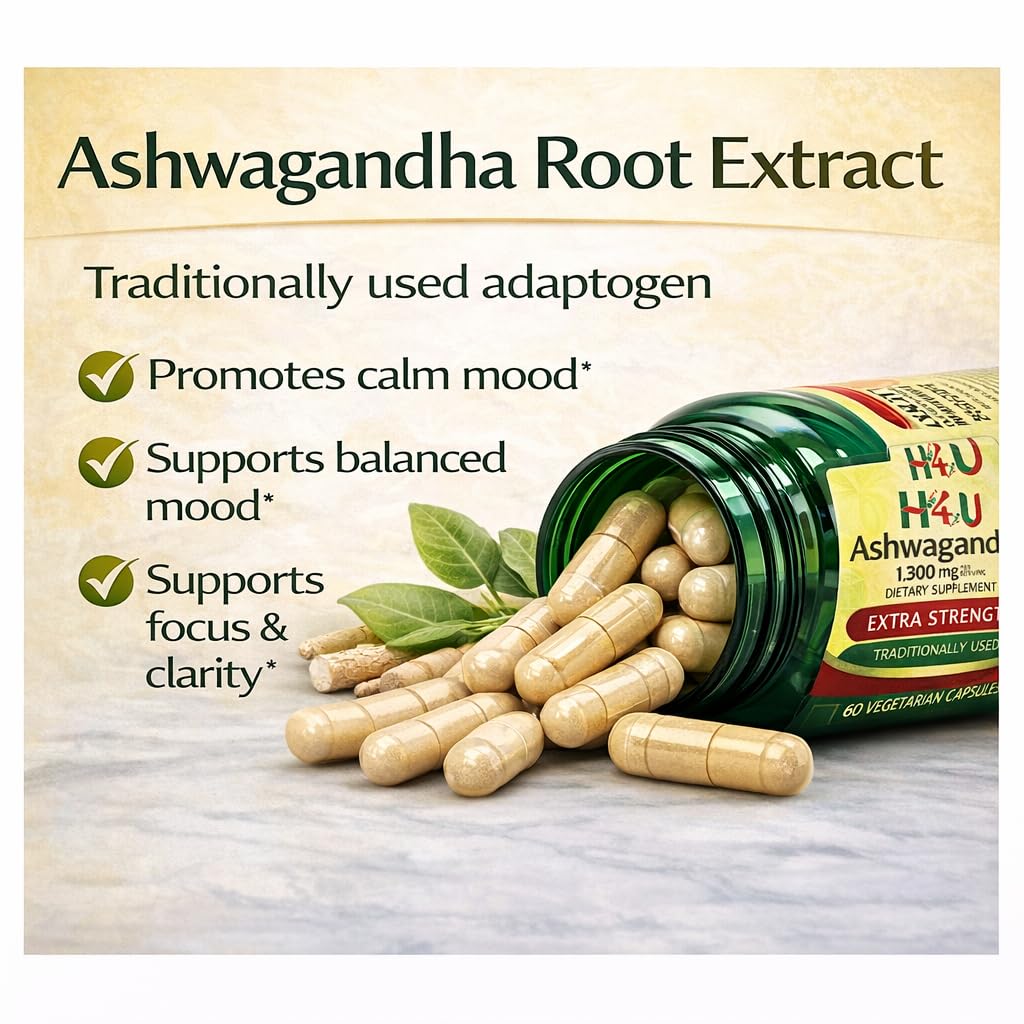 H4U 4 TOP Care Ashwagandha Dietary Supplement, Capsules, 60 Count