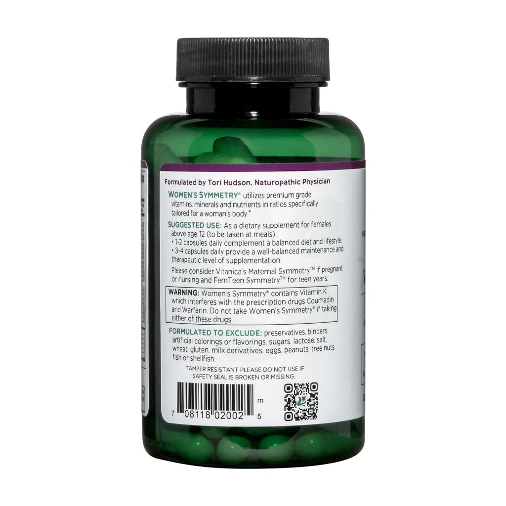 Vitanica Women's Symmetry High Potency Multivitamin and Mineral, Vegan, 90 Capsules