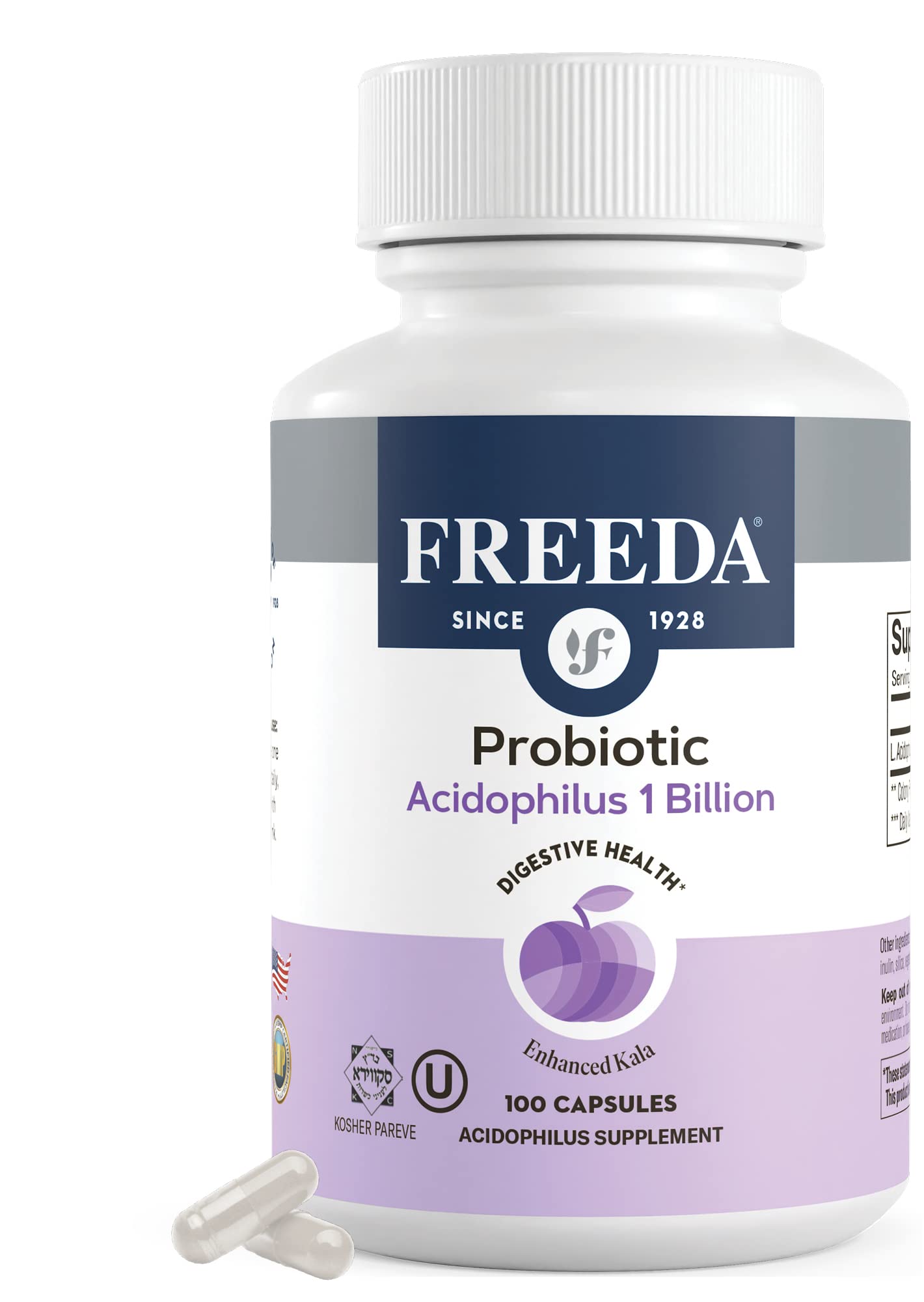 FREEDA Acidophilus Probiotic Capsule 1 Billion CFU Digestive Support, 100 Count