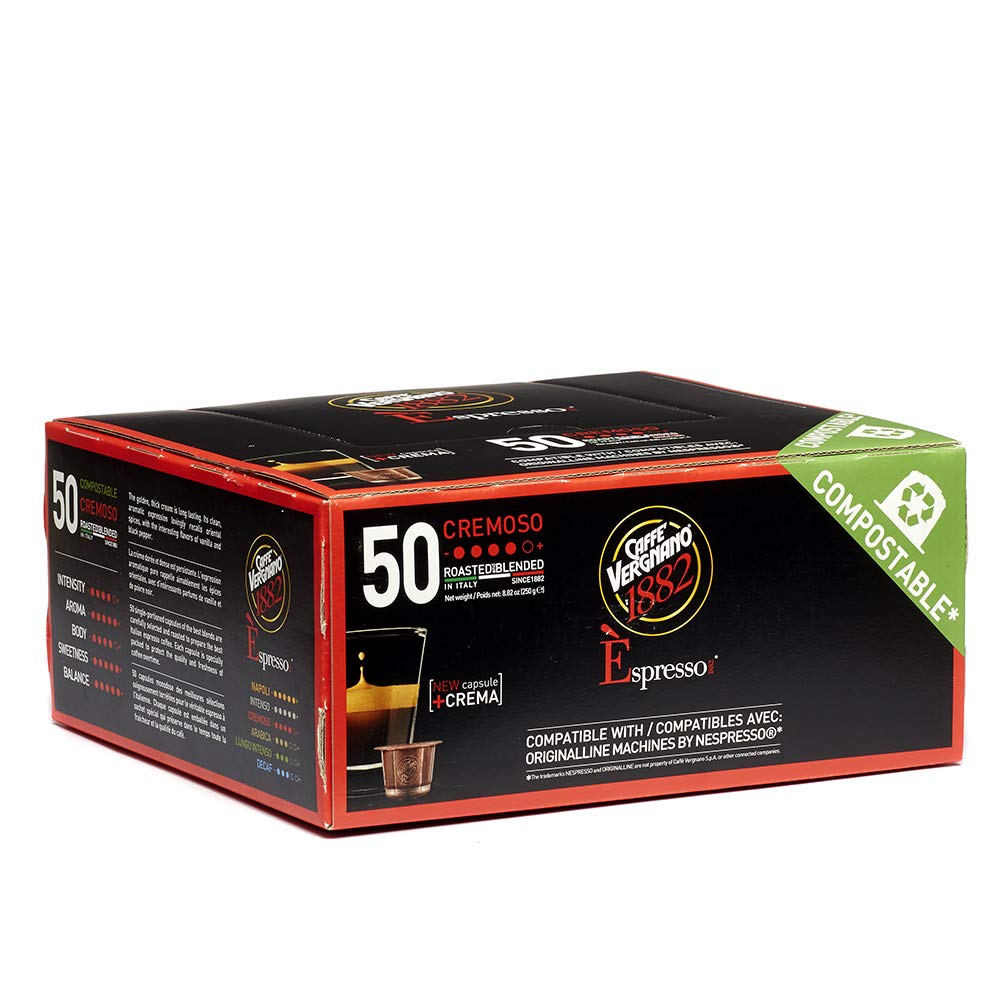 Caffe' Vergnano 1882 Cremoso Capsules Compatible with Original Line Machines by Nespresso, 50 Capsules