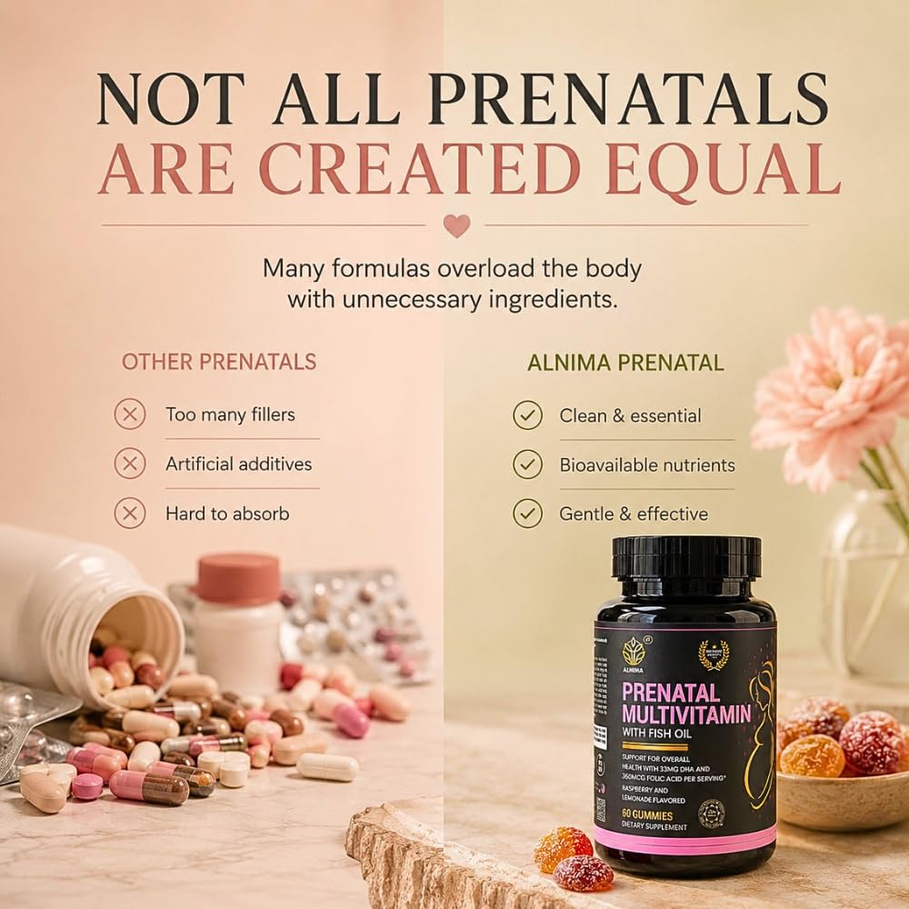 ALNIMA Prenatal Multivitamin Gummies with DHA & EPA from Fish Oil, 60 Gummies