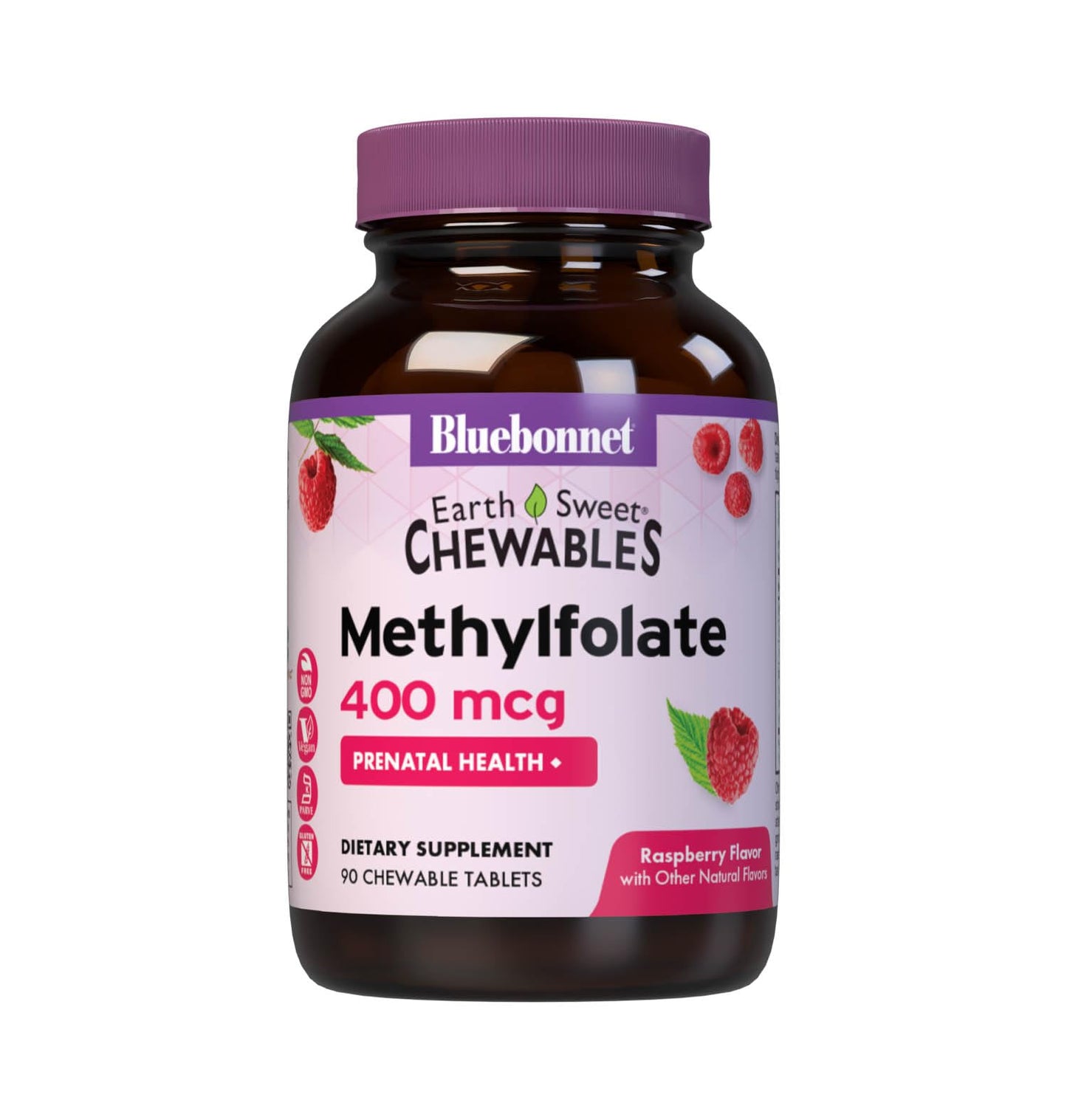 BlueBonnet EarthSweet Methylfolate 400 mcg Cellular Active Coenzyme 5-MTHF L Methyl Folate Supplement Chewable Tablets 90