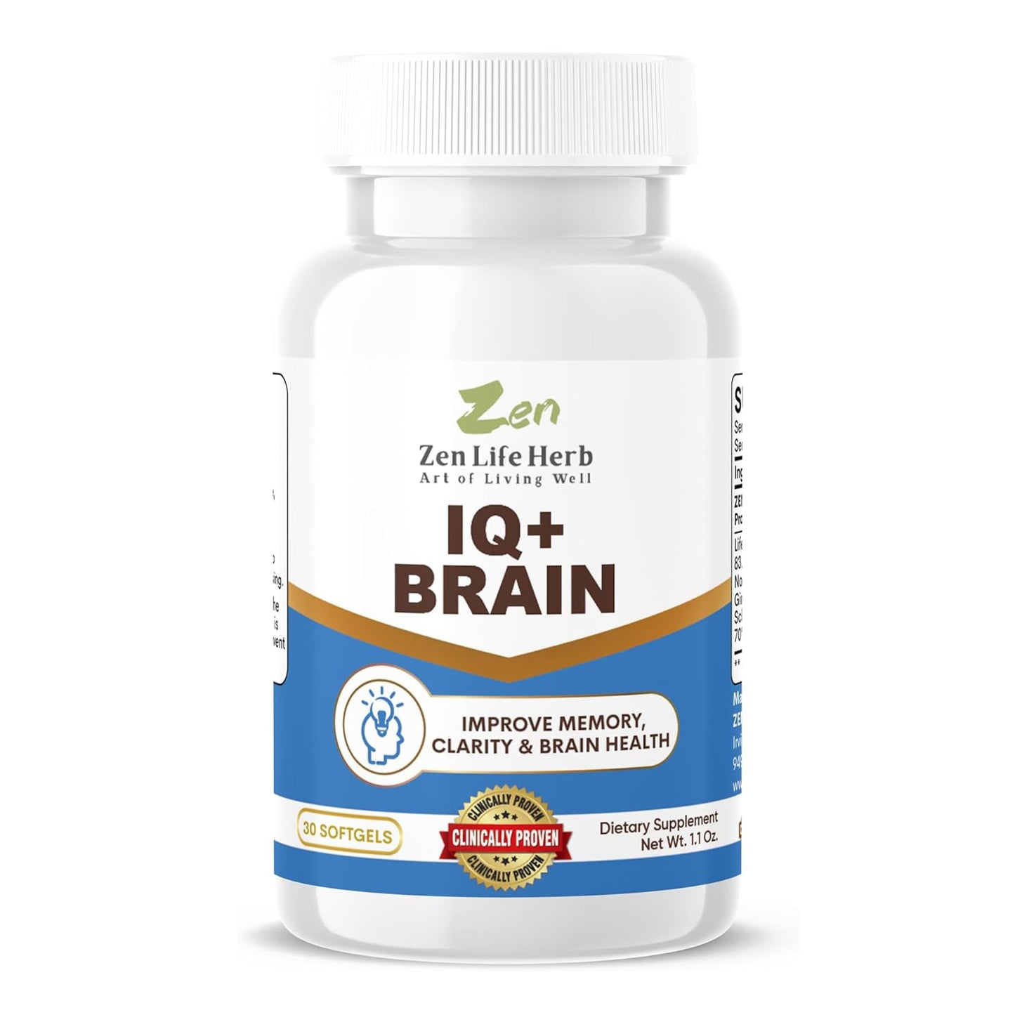 ZEN LIFE HERB IQ+ Brain Softgels, 30 Count