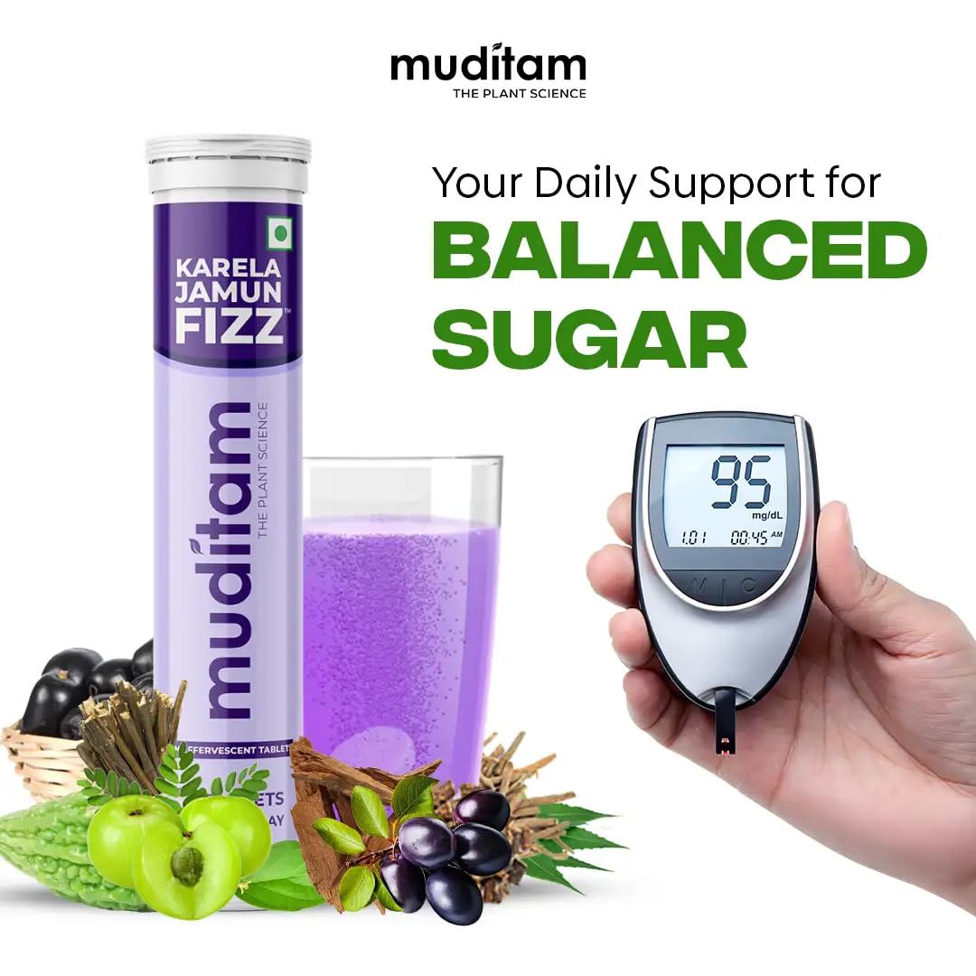 Muditam Ayurveda Effervescent Tablets for Sugar Karela Jamun Fizz 40 Tablets