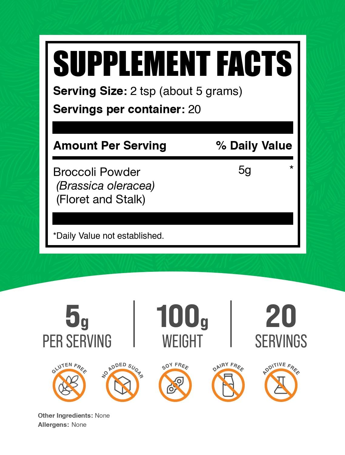 BulkSupplements Broccoli Powder - Broccoli Floret & Stalk Powder, Sulforaphane Supplement, 3.5 oz