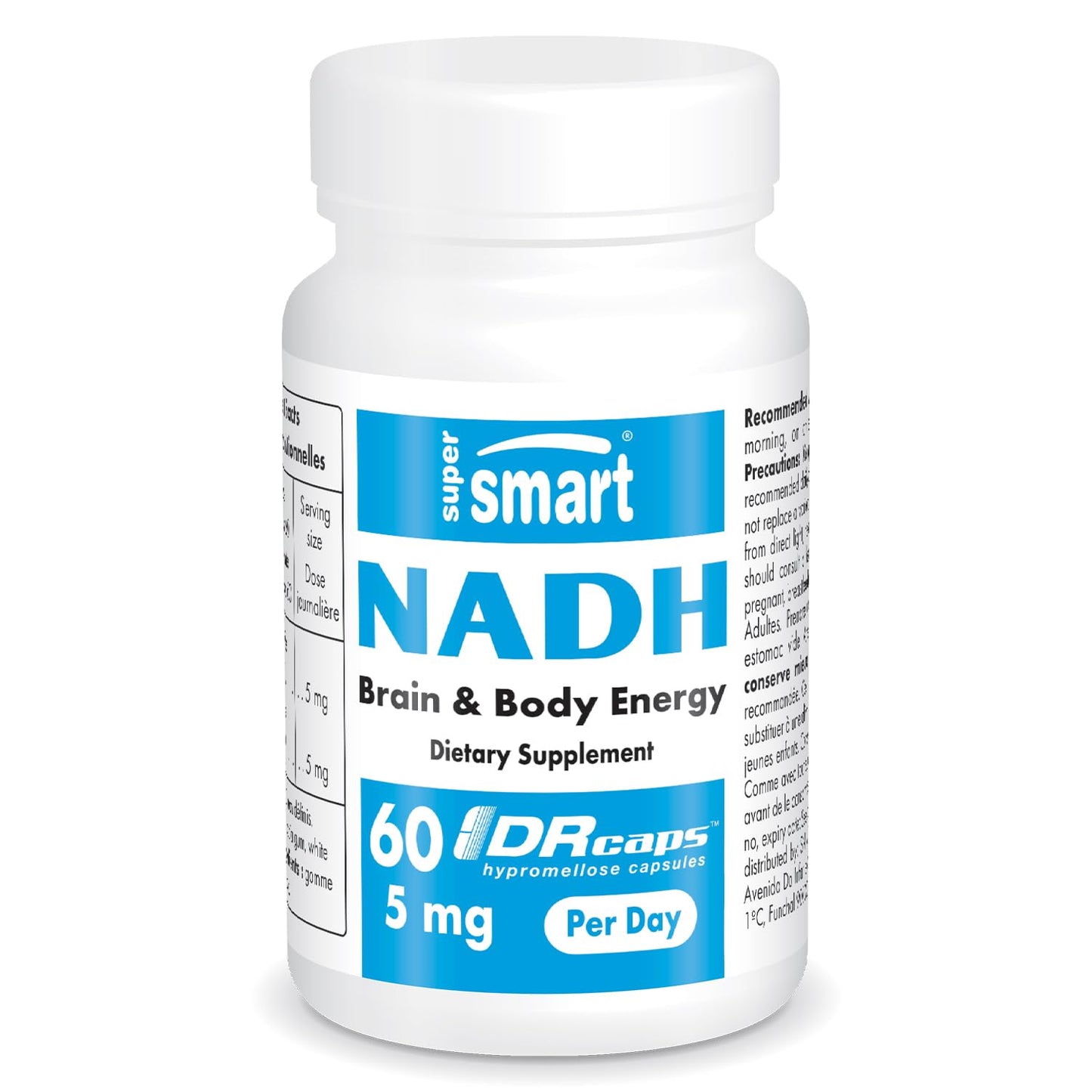 Supersmart NADH 5mg per Day (Reduced Nicotinamide Adenine Dinucleotide) NADH Supplement - Energy Capsules, 60 Count