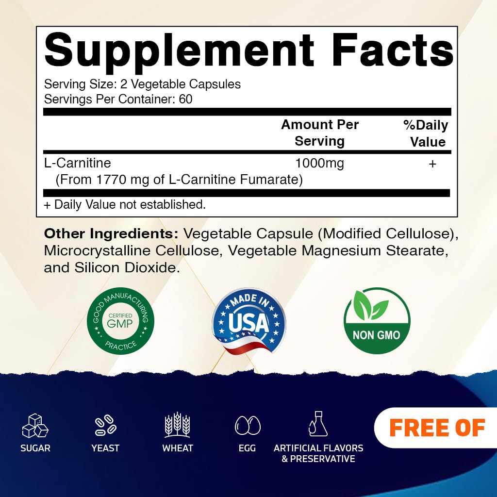 Vitamatic L-Carnitine 1000 mg Veg Capsules, 120 Capsules