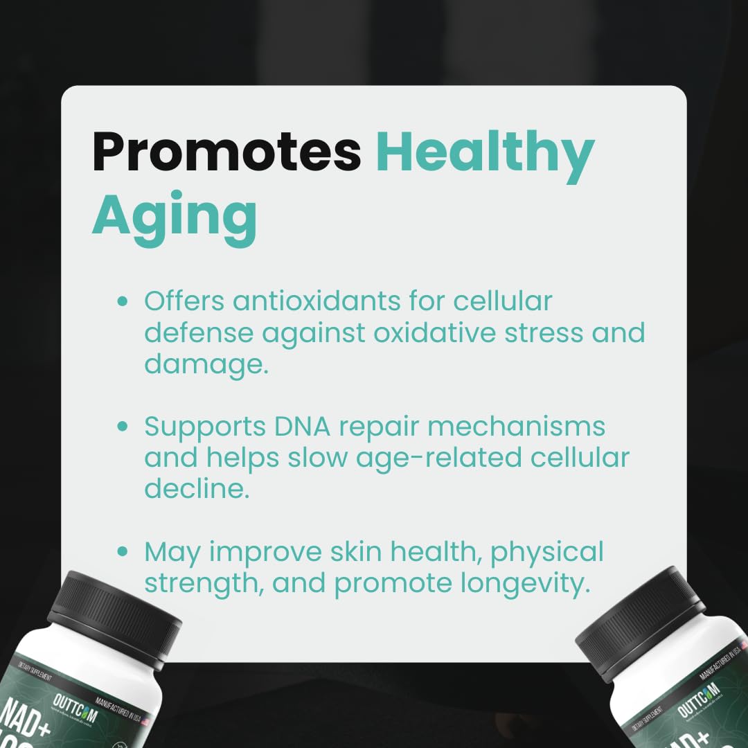Outtcom NAD+ Supplement with Resveratrol, B12, Phosphatidylcholine & Bioperine – 900mg NAD+ Capsule, 120 Capsules