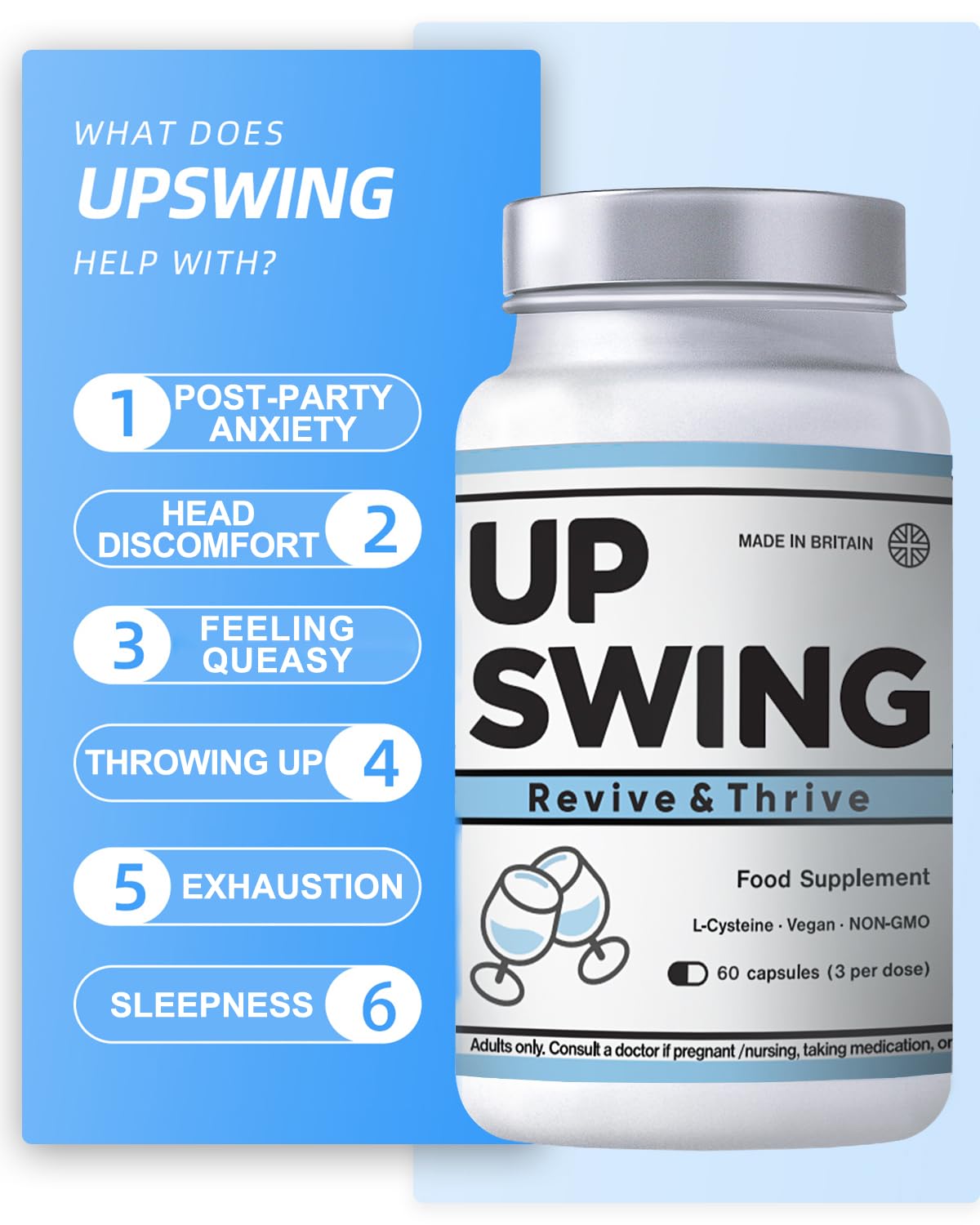 Upswing Pre & Post Drinking Supplement Vitamin B Complex Capsule, 60 Capsules