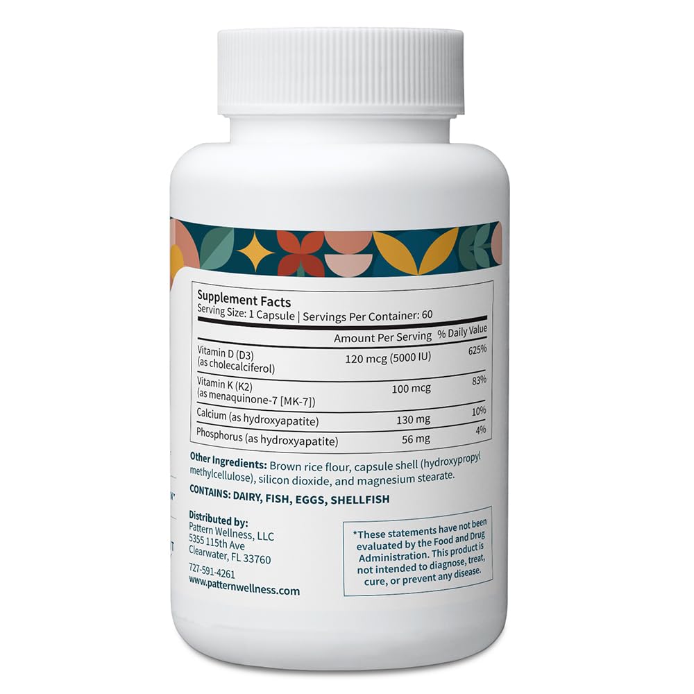 Pattern Wellness Vitamin K2 & D3 Supplement Capsules 120