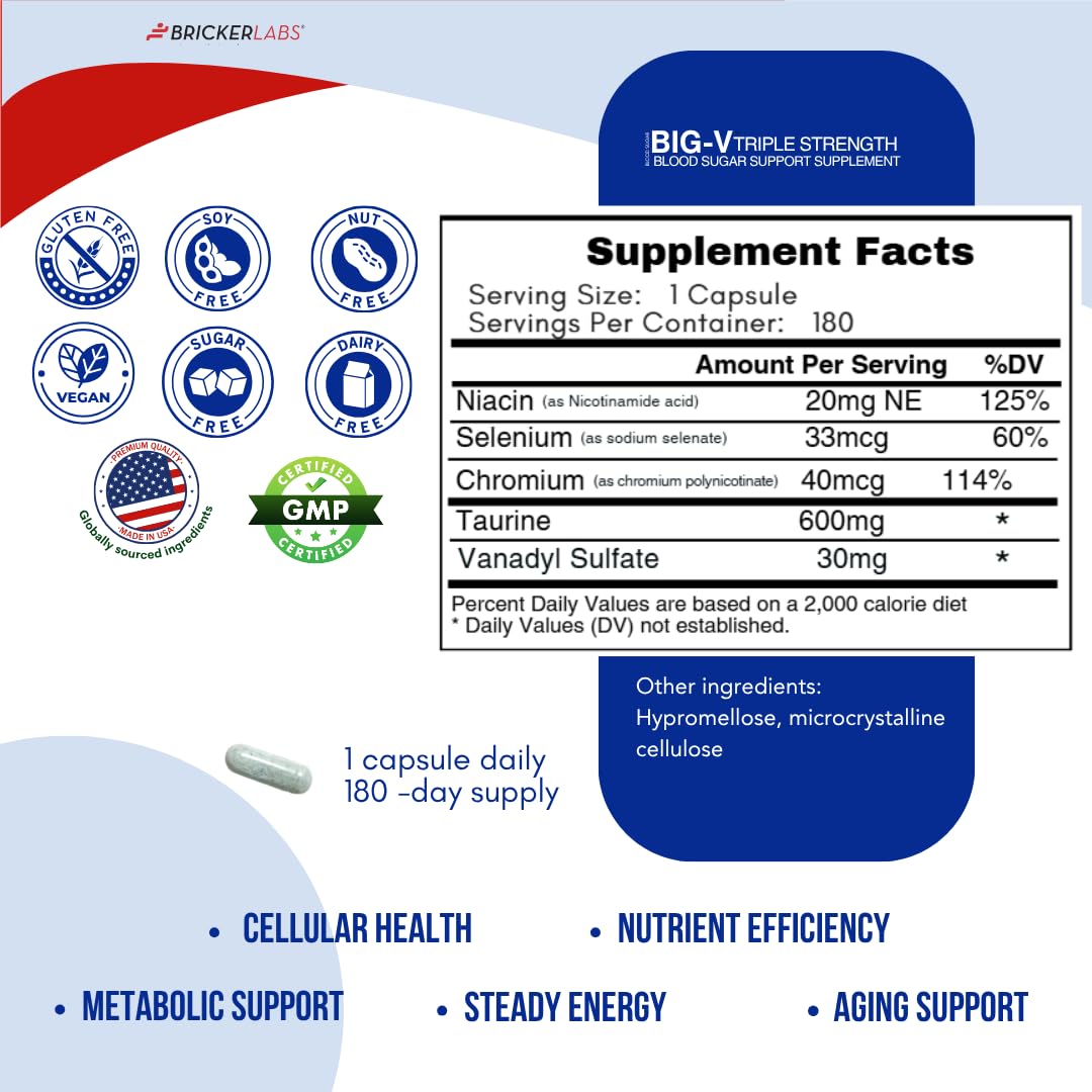 Bricker Labs Big-V Triple Strength Vanadyl Supplement Capsule, 180 Count