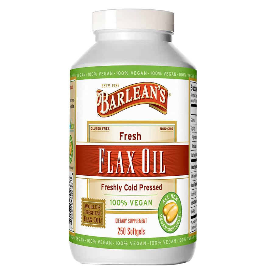 Barlean's Vegan Cold-Pressed Flaxseed Oil Supplements Softgels, 1650 mg ALA Fatty Acids, 250 Count