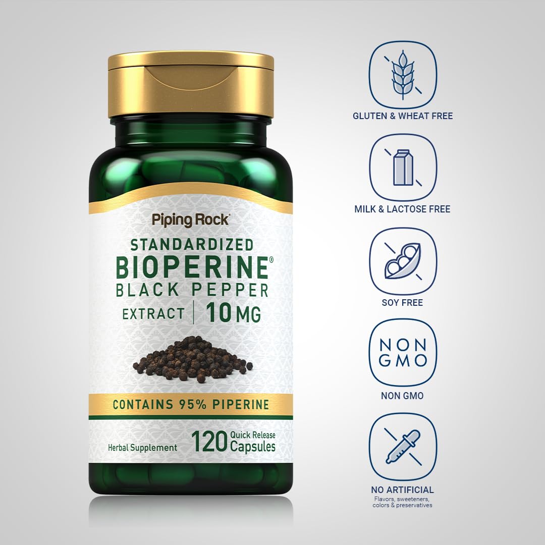 Piping Rock Bioperine Supplement 10mg Capsule, 120 Count, Gluten Free, Non-GMO