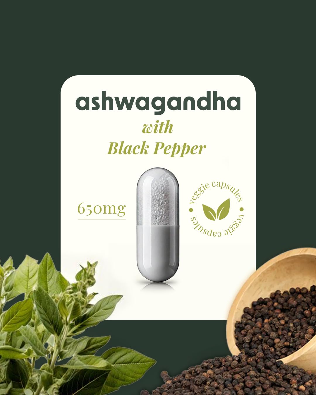 Alpha & Omega Nutrition Ashwagandha 650mg with Black Pepper Extract Capsule, 120 Capsules
