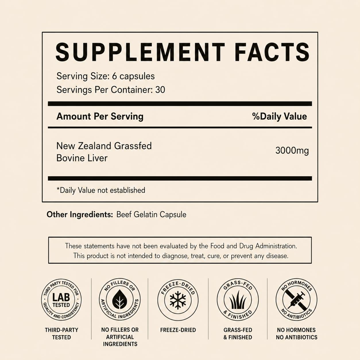 Primal Being Grassfed Beef Liver 3000mg Freeze Dried Capsules, 180 Count