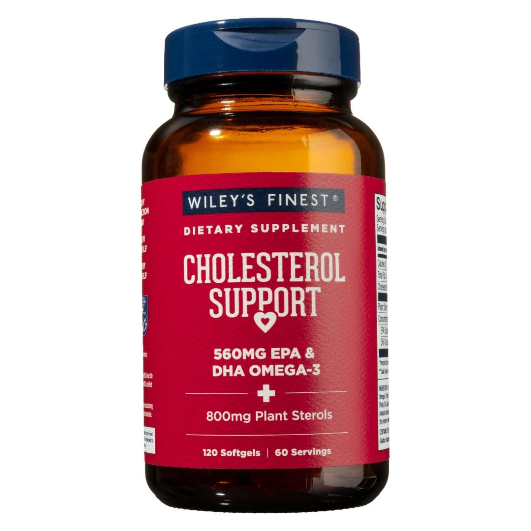 Wiley's Finest Wild Alaskan Fish Oil Cholesterol Support - Heart Health Supplement for Men and Women - 560mg Omega-3s Softgels 120 Count