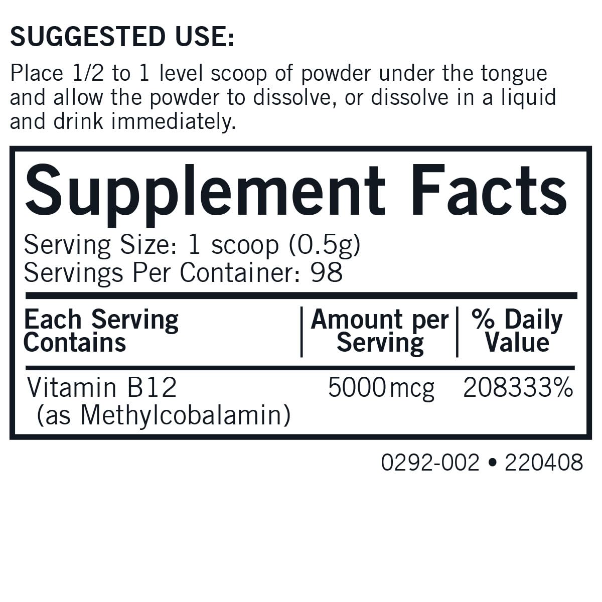 Kirkman Super B12 Methylcobalamin Concentrated Powder, 2 Ounce