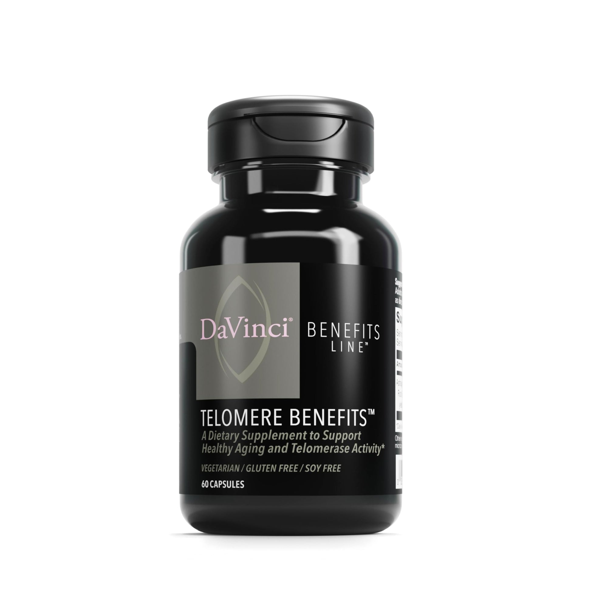 DAVINCI Telomere Benefits Dietary Supplement to Support Healthy Aging, Antioxidant Levels, Memory and Telomerase Activity* with Astragalus Root Extract - Gluten-Free - 60 Capsules