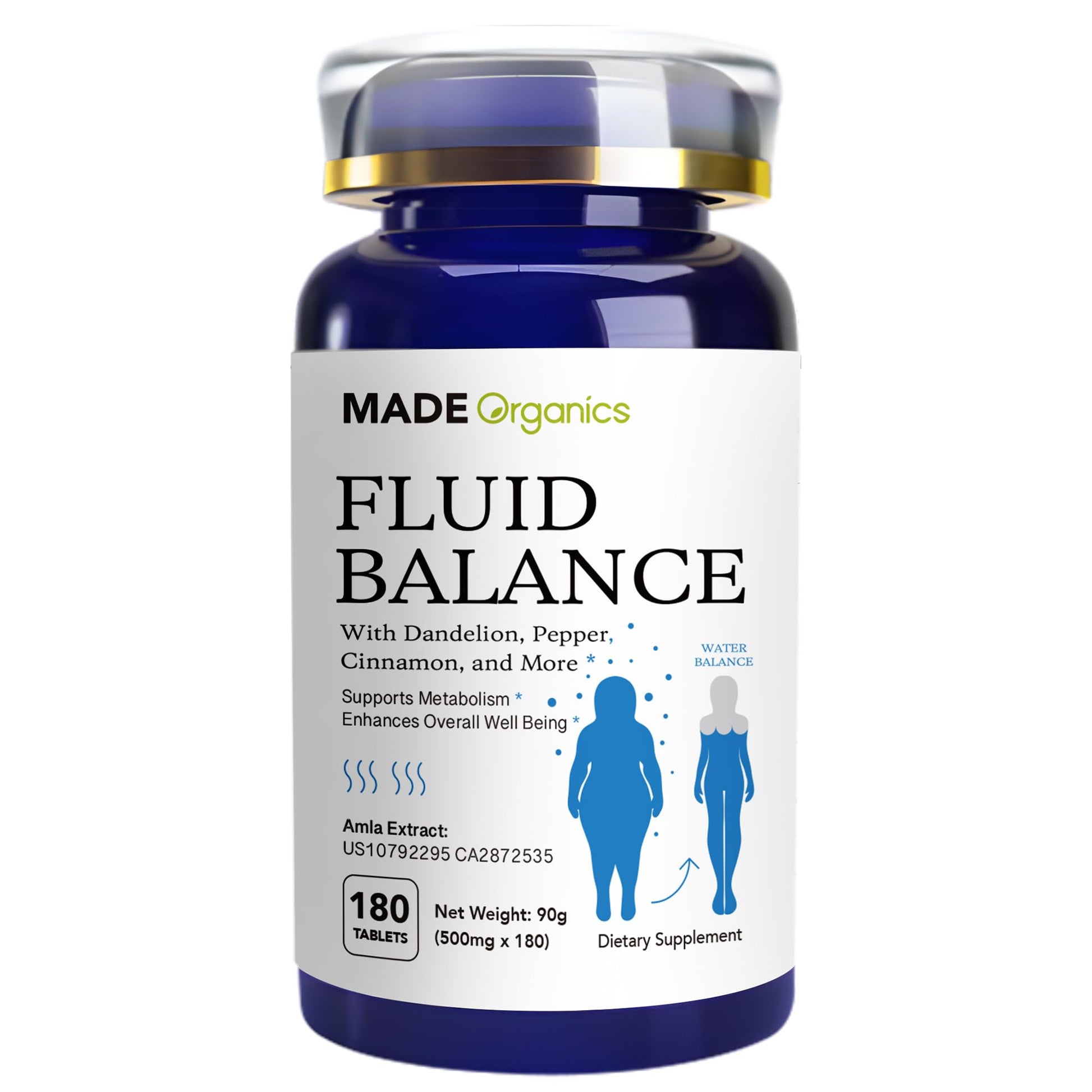 MADE Organics Fluid Balance Natural Water Retention Supplement Herbal Diuretic with Dandelion for Bloating Relief Swollen Legs and Feet Weight Management 180 Tablets