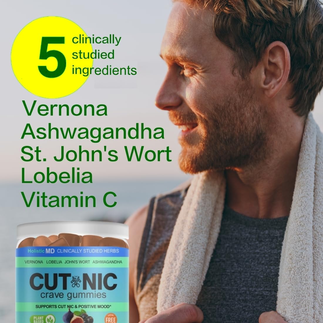 Holistic MD 3-in-1 Quit Smoking Gummies with Vernonia Cinerea, St. John's Wort & Ashwagandha, 60 Count