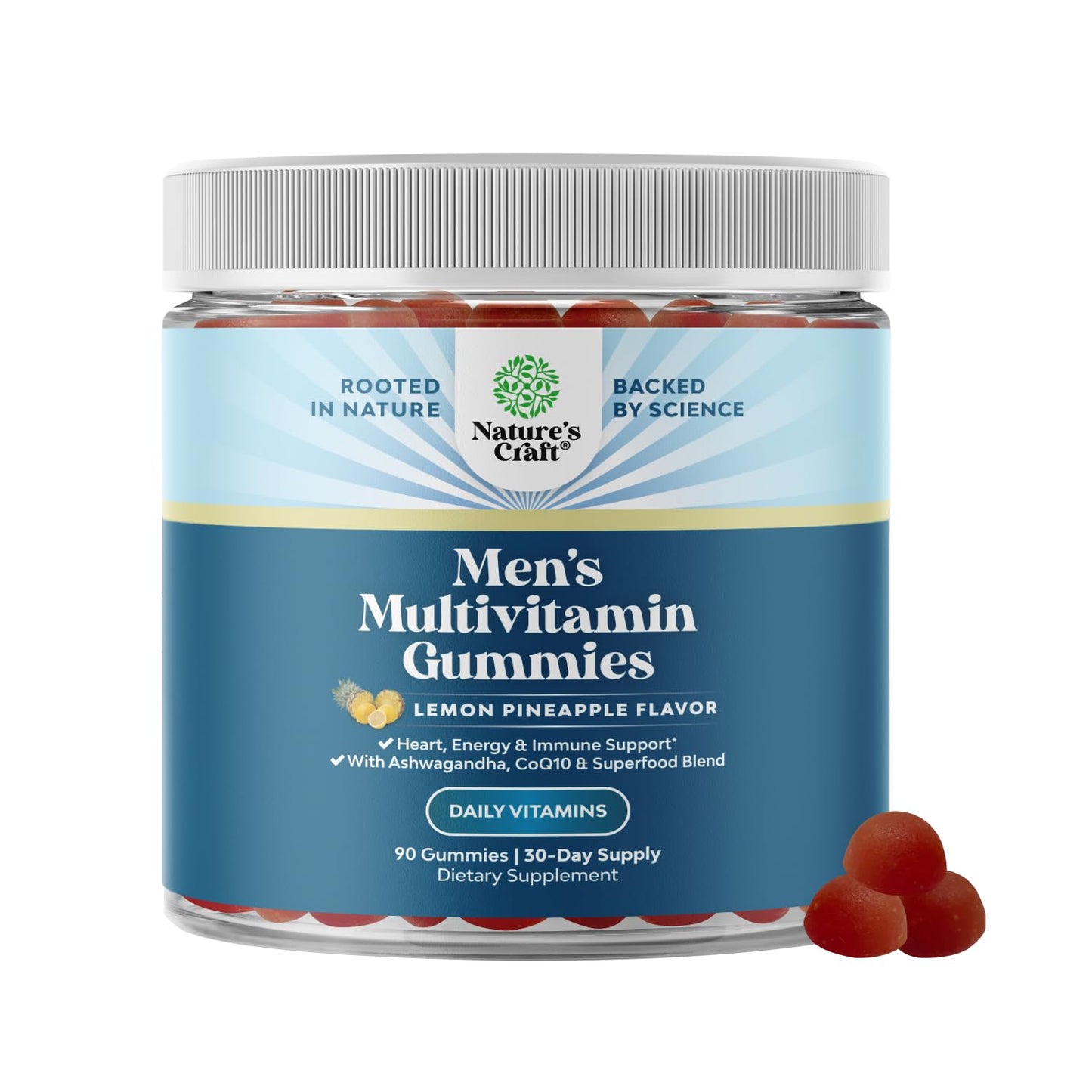 Natures Craft Men's Multivitamin Gummies with Superfood Complex, CoQ10 & Ashwagandha for Energy and Immune Support - 90 Count Gummies