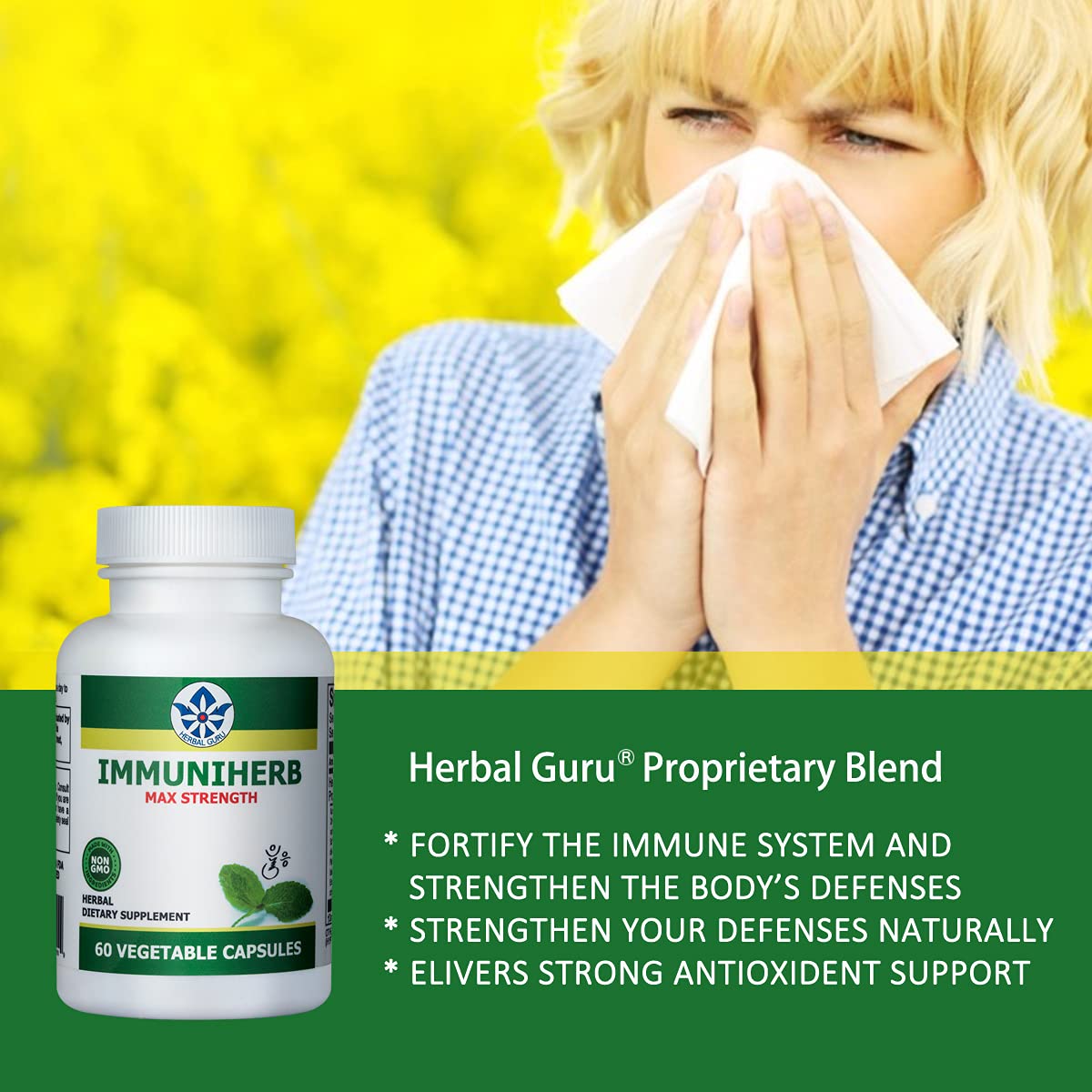 Herb Guru Immuniherb Immune Support Supplement Capsule, 60 Veg Capsules