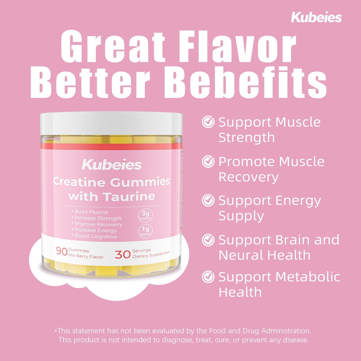 Kubeies Creatine Gummies for Women Gummy 90 Count