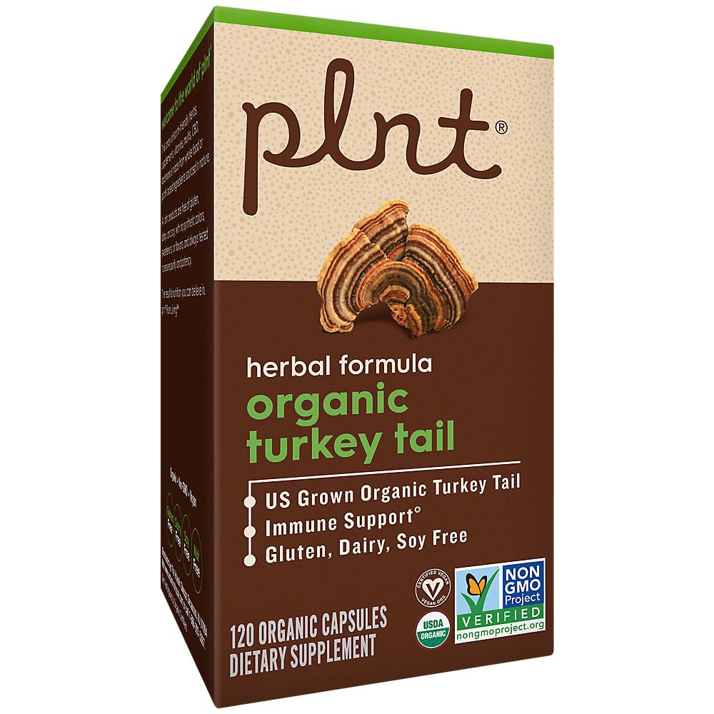 PLNT Organic Turkey Tail Mushroom Herbal Formula for Immune Support Capsules 120 Count