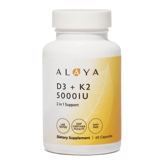 Alaya Naturals Vitamin D3 K2 Supplement Capsules, 60 Count