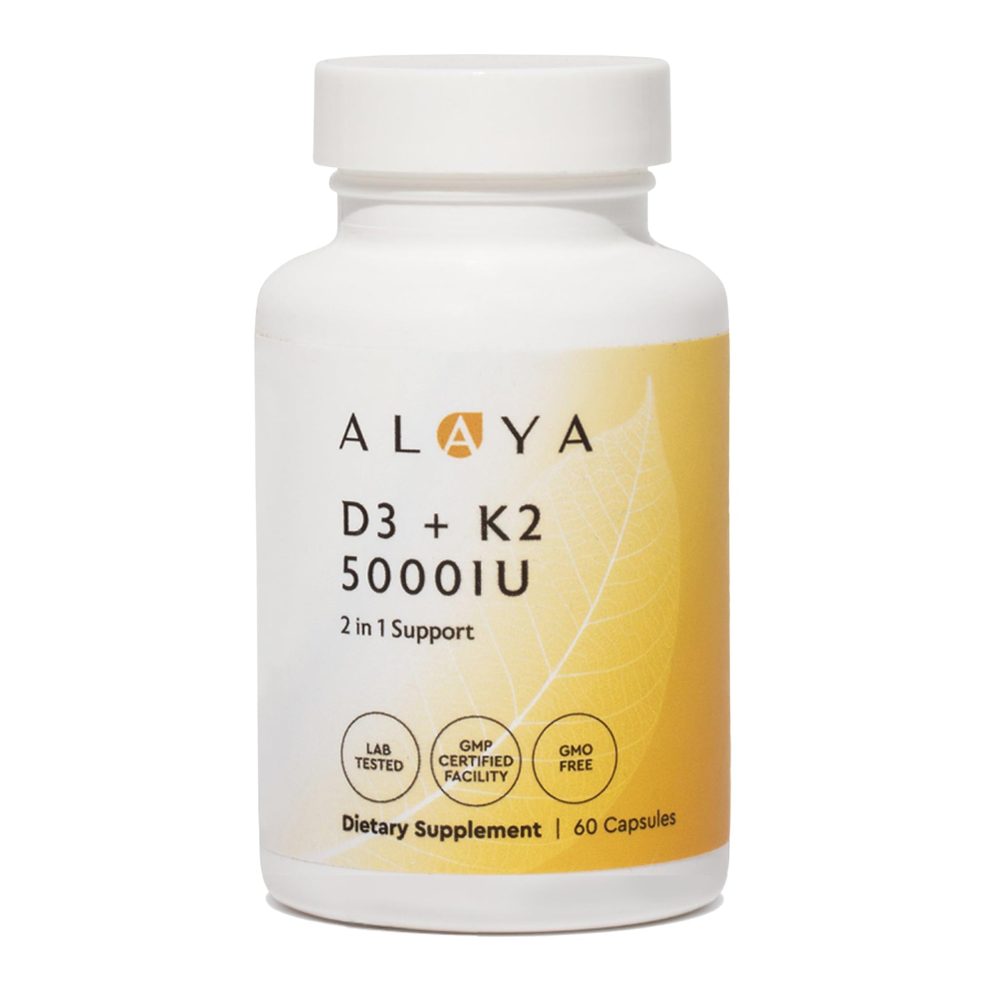 Alaya Naturals Vitamin D3 K2 5000IU with MK-7 for Bone & Immune Support, 60 Capsules