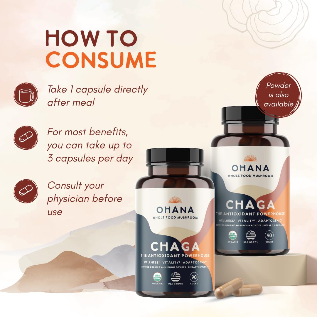 Ohana Mushrooms Chaga Organic Mushrooms Blend Capsule, 1 Count