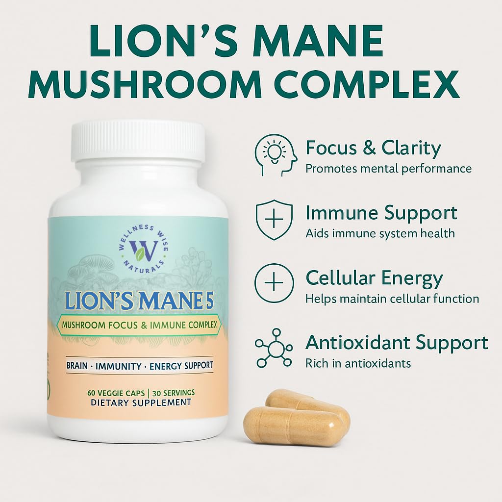 Wellness Wise Naturals Lion's Mane 5-Mushroom Complex Capsules, 60 Count