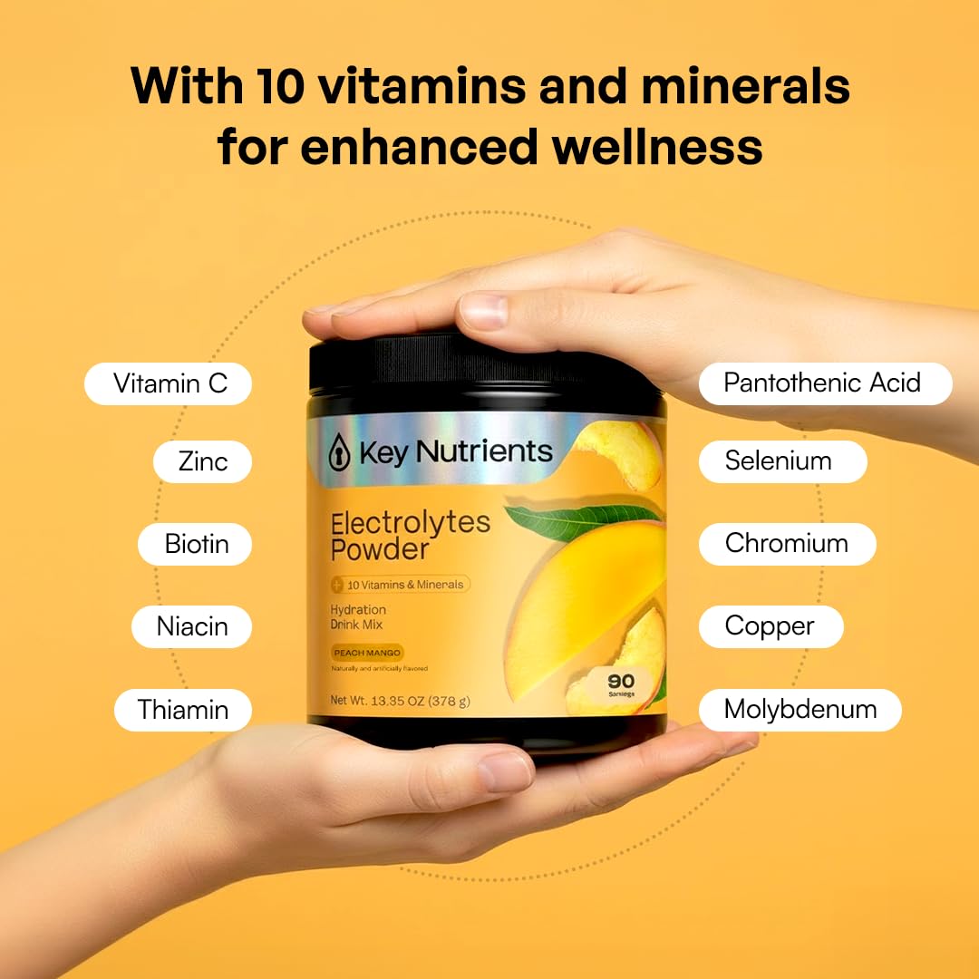 KEY NUTRIENTS Electrolytes Lemonade + Peach Mango Powder, 26 Servings