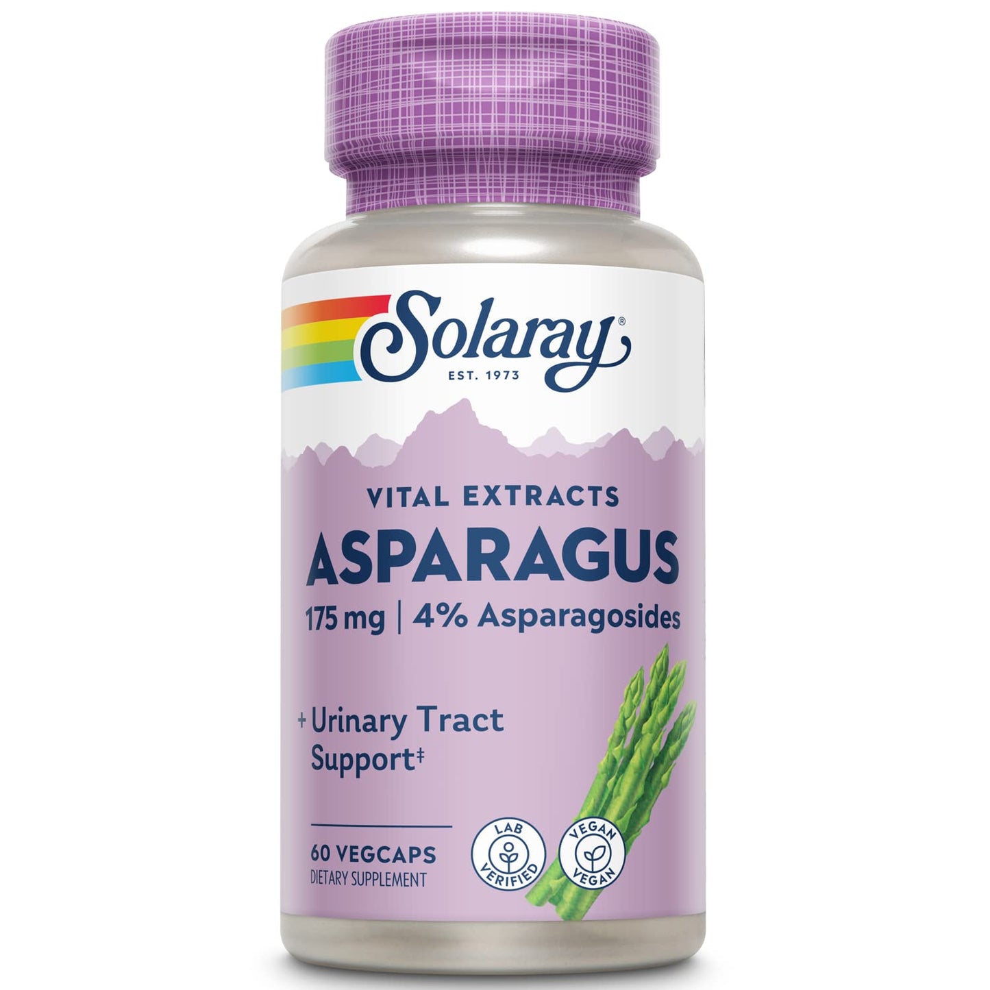 SOLARAY Asparagus 175 mg Supplement with Whole Root - Asparagus Extract Capsules for Men & Women, Urinary Tract & Digestive Health Support, Vegan Formula, 60 Capsules