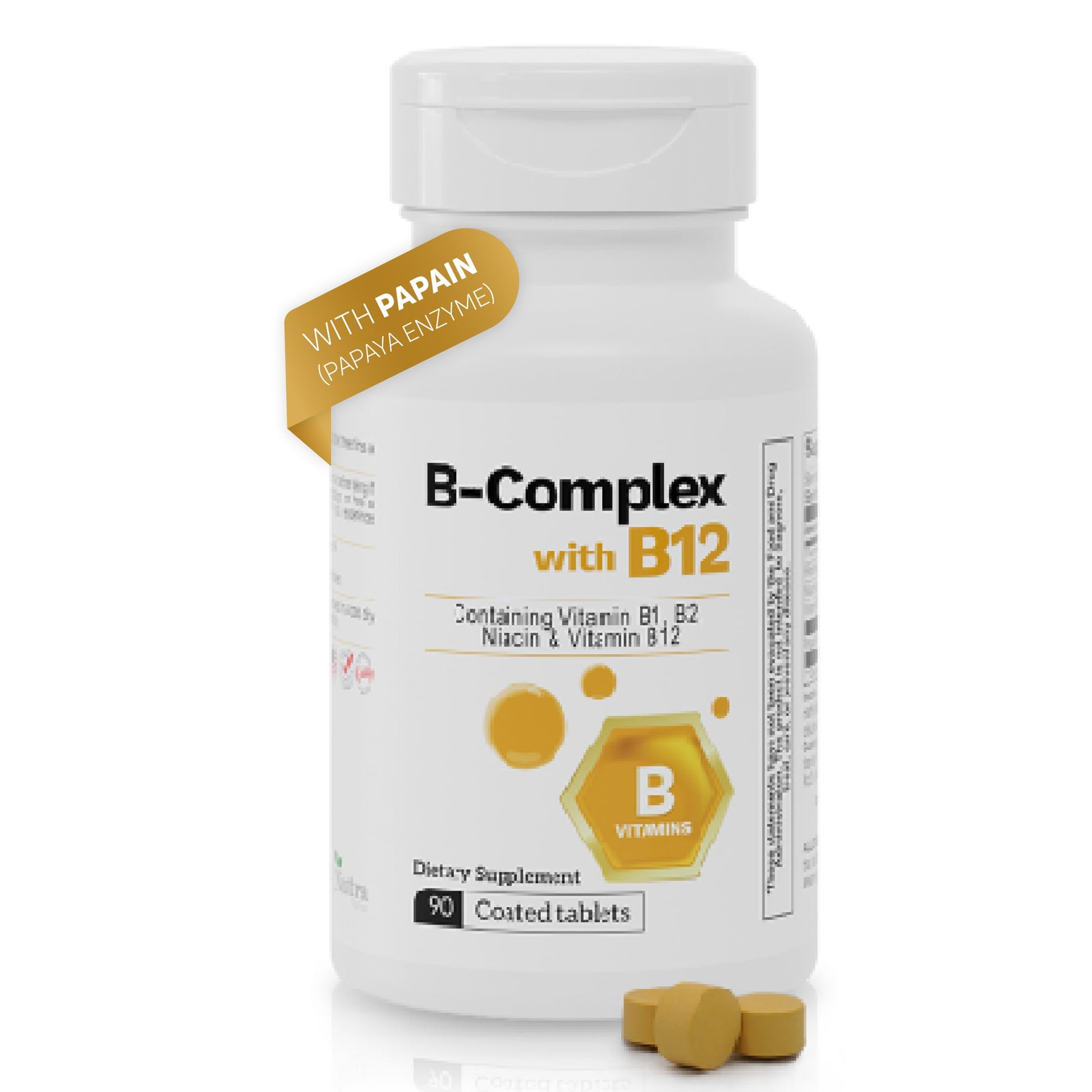 Nutra Nutrition B Complex with B12 Papaya Enzyme Energy Support Tablets, 90 Count